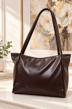 Long-Handled Leather Women's Handbag Dark Brown