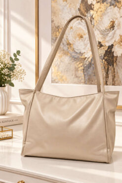 Long-Handled Leather Women's Handbag Beige