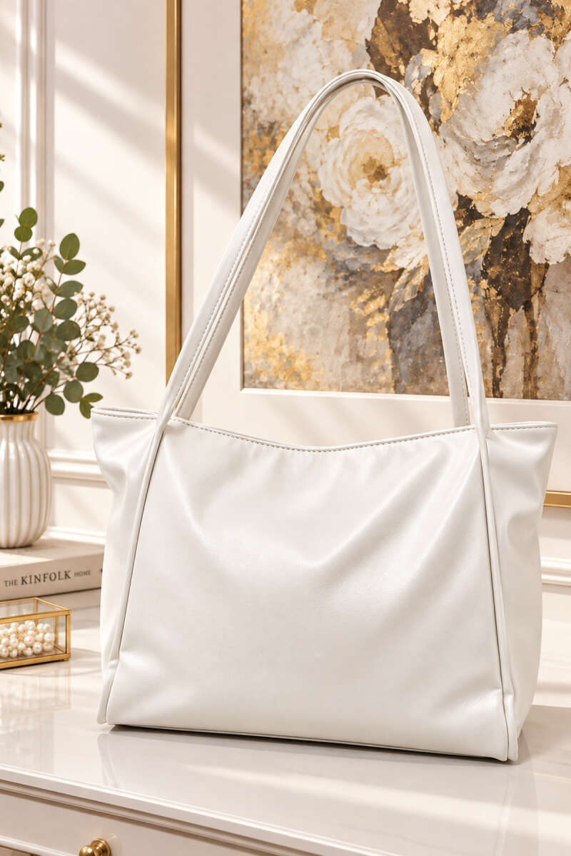 Long-Handled Leather Women's Handbag White