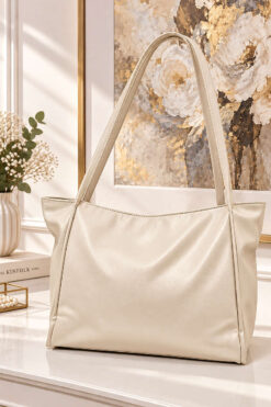 Long-Handled Leather Women's Handbag Cream