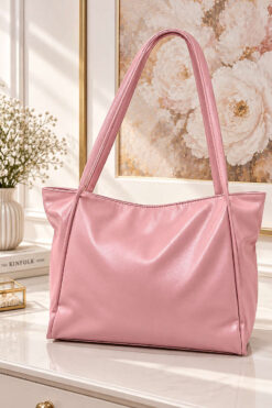 Long-Handled Leather Women's Handbag Pink