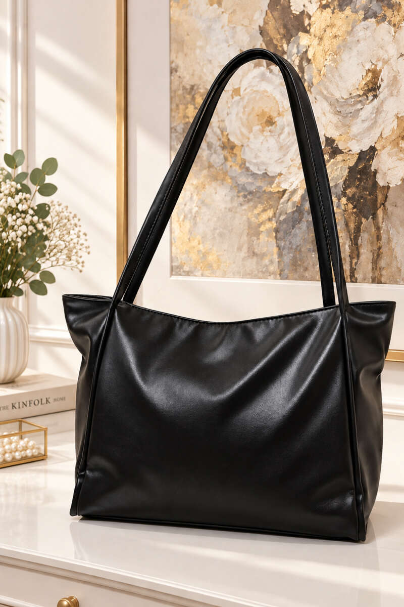 Long-Handled Leather Women's Handbag Black