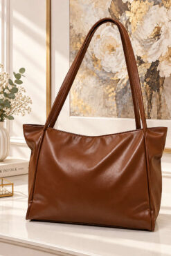 Long-Handled Leather Women's Handbag Tan