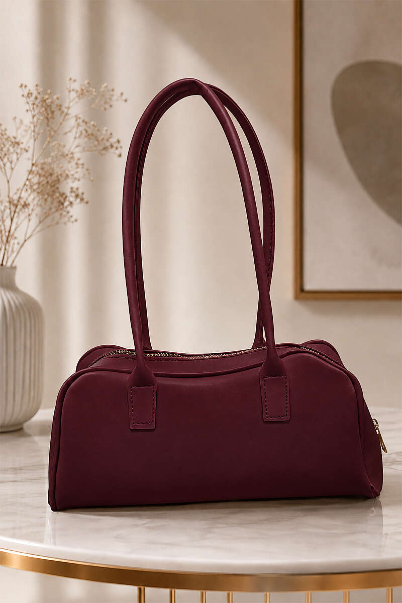 Long-handled zippered baguette bag Burgundy