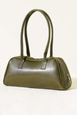 Long-handled zippered baguette bag Khaki
