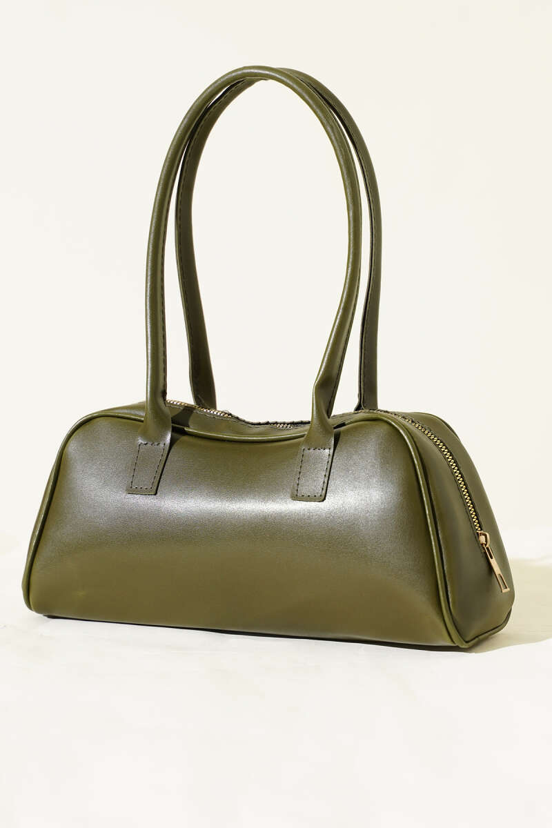 Long-handled zippered baguette bag Khaki