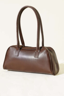 Long-handled zippered baguette bag Brown