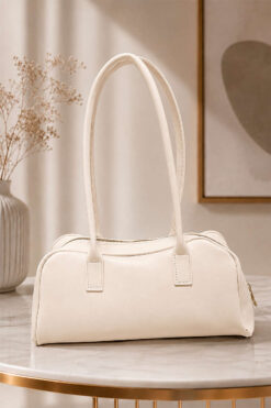 Long-handled zippered baguette bag Cream