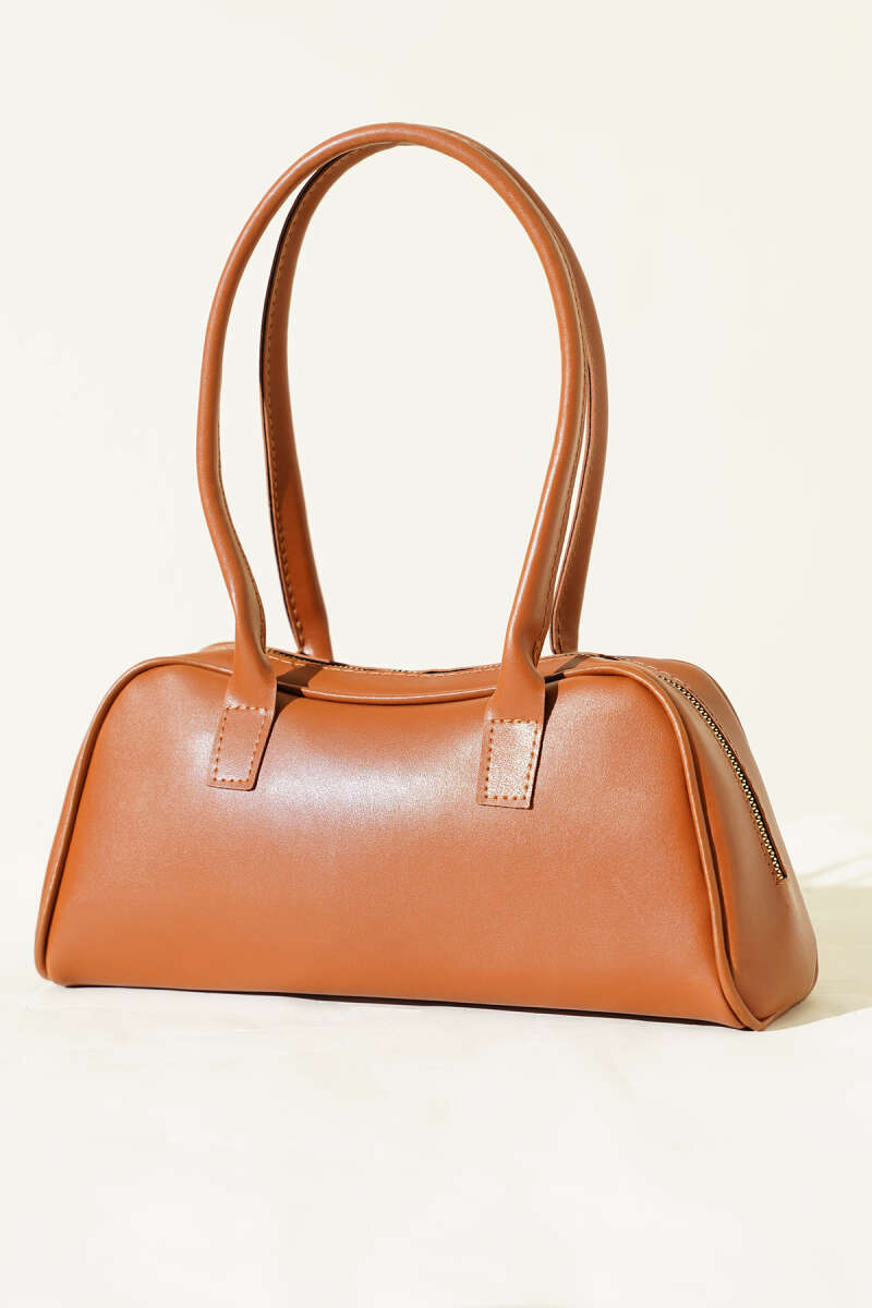 Long-handled zippered baguette bag Tan