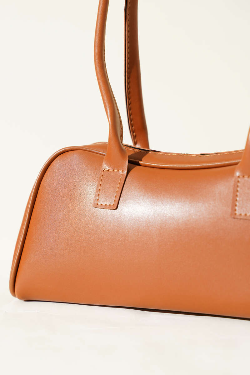 Long-handled zippered baguette bag Tan - Imagen 3