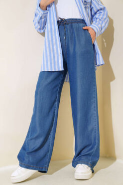 Baggy High-Waisted Denim Pants Dark Blue