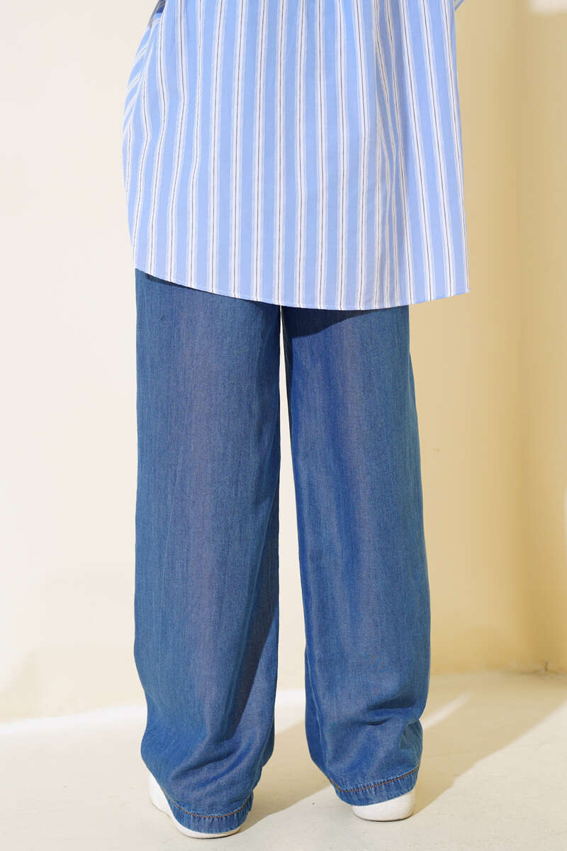 Baggy High-Waisted Denim Pants Dark Blue - immagine 3