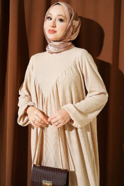Alternative view of V-Neck Dress with Gathered Detail Beige