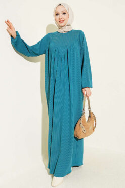 V-Neck Dress with Gathered Detail Petrol