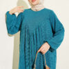 V-Neck Dress with Gathered Detail Petrol - immagine 2