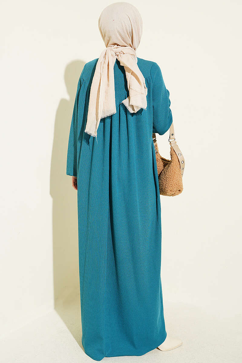 V-Neck Dress with Gathered Detail Petrol - immagine 3