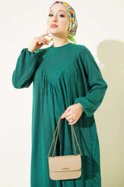 Alternative view of V-Neck Dress with Gathered Detail Green