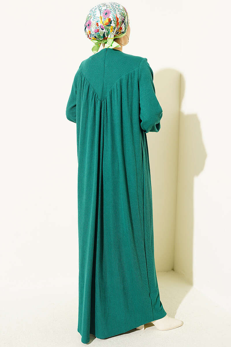 V-Neck Dress with Gathered Detail Green – Bild 3