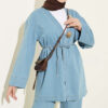 V-Neck Brooch-Embellished Denim Two-Piece Set Light Blue - Imagen 2