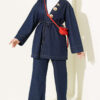 V-Neck Brooch-Embellished Denim Two-Piece Set Dark Blue