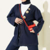 V-Neck Brooch-Embellished Denim Two-Piece Set Dark Blue - immagine 2