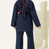 V-Neck Brooch-Embellished Denim Two-Piece Set Dark Blue - immagine 3