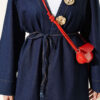 V-Neck Brooch-Embellished Denim Two-Piece Set Dark Blue - immagine 4