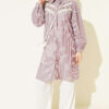 V-Neck Lace Trim Striped Blouse Rose Dust - الصورة 2