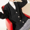V-Neck Button-Front Oversized Knit Cardigan Anthracite