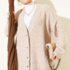 V-Neck Button-Front Oversized Knit Cardigan Beige