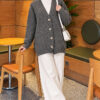 V-Neck Button-Front Oversized Knit Cardigan Smoke - Afbeelding 2