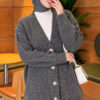 V-Neck Button-Front Oversized Knit Cardigan Smoke