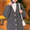 V-Neck Button-Front Oversized Knit Cardigan Smoke - Afbeelding 3