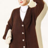 V-Neck Button-Front Oversized Knit Cardigan Brown