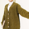 V-Neck Button-Front Oversized Knit Cardigan Oil Green
