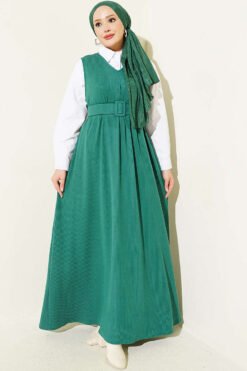 V-Neck Knit Jumper Dress Green