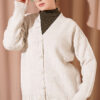V-Neck Ribbed Oversized Knit Cardigan Beige