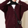 V-Neck Ribbed Oversized Knit Cardigan Burgundy