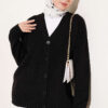 V-Neck Ribbed Oversized Knit Cardigan Black