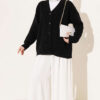 V-Neck Ribbed Oversized Knit Cardigan Black – Bild 2