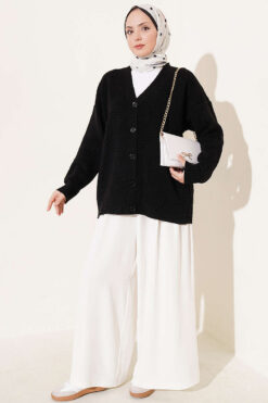Alternative view of V-Neck Ribbed Oversized Knit Cardigan Black