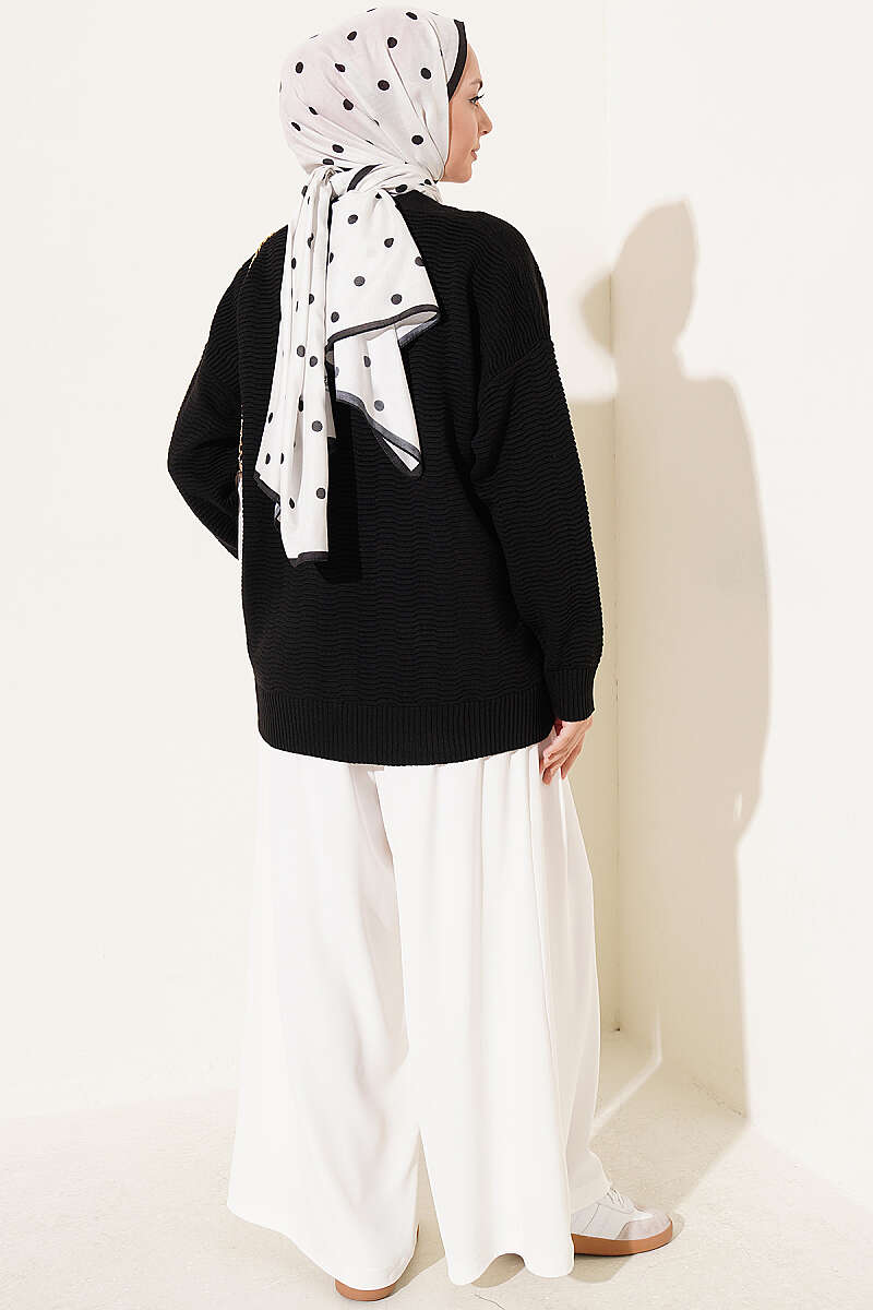 V-Neck Ribbed Oversized Knit Cardigan Black – Bild 3