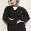 V-Neck Ribbed Knit Tunic Anthracite