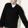 V-Neck Ribbed Knit Tunic Black