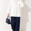 V-Neck Bearded Button-up Cardigan White - الصورة 3
