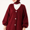 V-Neck Bearded Button-up Cardigan Burgundy