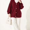 V-Neck Bearded Button-up Cardigan Burgundy – Bild 3