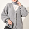 V-Neck Bearded Button-up Cardigan Grey - Imagen 2