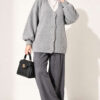 V-Neck Bearded Button-up Cardigan Grey - Imagen 3