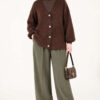V-Neck Bearded Button-up Cardigan Brown - Imagen 3
